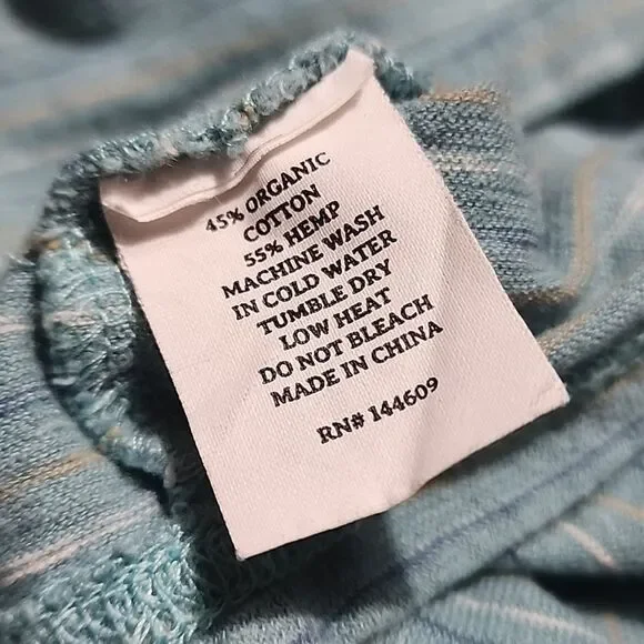 Fayettechill Men's‎ Hemp Blend Short Sleeve Striped Pocket T-Shirt Aqua S - Picture 6 of 8